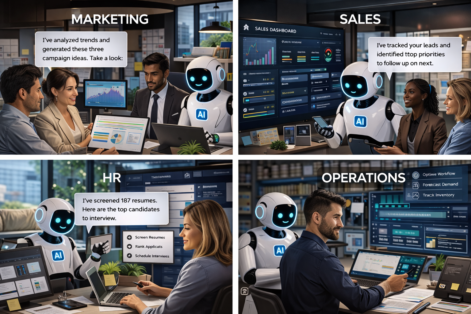AI supporting marketing, sales, HR and operations teams
